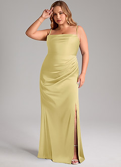 Azazie Leonis Bridesmaid Dresses Lemon Sorbet Mermaid Pleated Stretch Satin Convertible Dress image12