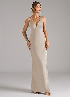 Azazie Tianna Robes de demoiselle d'honneur Robe Trapèze en Satin extensible Givre image6
