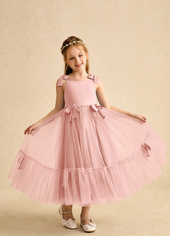 Azazie Jaci vestidos de niña de las flores Vestido de Rosetón de Gasa de Corte En A con Tirante Espagueti image4