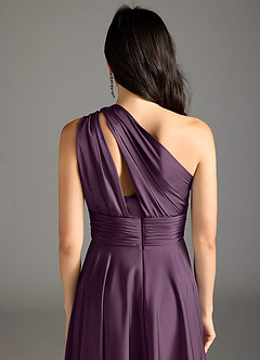 Azazie Charlize Bridesmaid Dresses Plum A-Line One Shoulder Stretch Satin Dress image8
