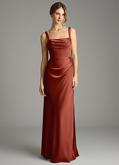Azazie Alouette Bridesmaid Dresses Terracotta Mermaid Pleated Stretch Satin Dress image3