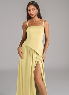 Azazie Adeline Brautjungfernkleider Wandelbar A-Linie Schulterfrei Stretch-Satin Kleid Zitronensorbet image2