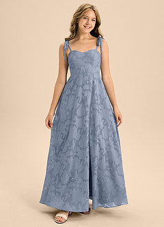 Azazie Rosey Junior Dusty Blue A-Line Sweetheart Neckline Floral Burnout Dress image4