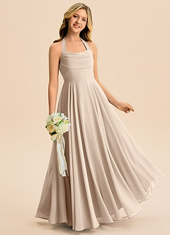 Azazie Kady Junior Taupe A-Line Sweetheart Neckline Chiffon Dress image3