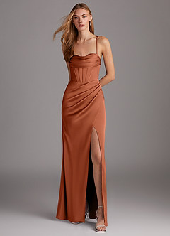 Azazie Brookelle Bridesmaid Dresses Cedar Rose Sheath Sweetheart Corset Stretch Satin Dress image2