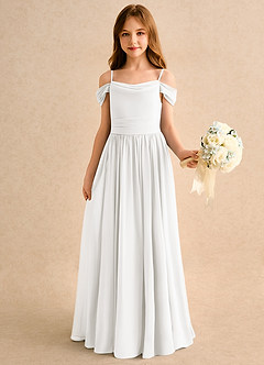 Azazie Shia Junior Formal Flower Girl Dresses Ivory A-Line Off the Shoulder Chiffon Dress image4