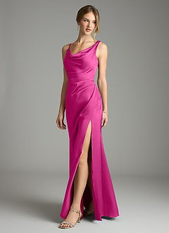 Azazie Samara Robes de demoiselle d'honneur Robe Sirène en Satin extensible Plissée Fuchsia image3