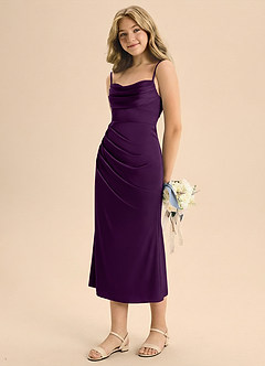 Azazie Mai Junior Jurk van Stretch Satijn met Kolom Geplooid Druif image1