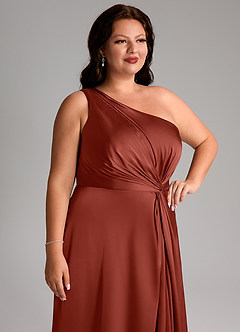 Azazie Brooke Bridesmaid Dresses Terracotta A-Line One Shoulder Stretch Satin Dress image13