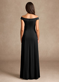 Azazie Ewa Moeder van de bruid jurken A-Lijn Jurk van Mesh Off the Shoulder Zwart image3