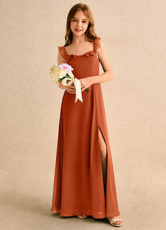 Azazie Chip Girls Formal Flower Girl Dresses Burnt Orange A-Line Sleeveless Chiffon Dress image5