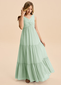 Azazie Devon Junior Vestido de Agave de Gasa de Corte en A con Volante image4