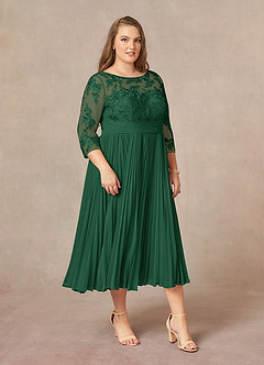 Azazie Tutu Mother of the Bride Dresses Dark Green A-Line Boatneck Lace Chiffon Dress image10
