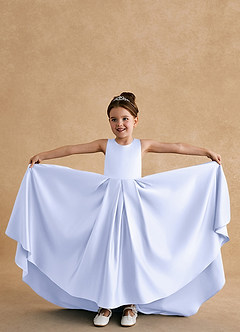 Azazie Sammy Flower Girl Dresses Lavender A-Line Lace Matte Satin Dress image4