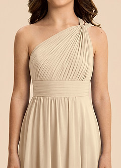 Azazie Skye Junior Abito A-Line in Chiffon Plissettato Champagne image5