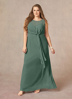 Azazie Marchioness vestidos de madre de la novia Vestido de Musgo Marino de Gasa de Corte En A con Cuello redondo plisado image10