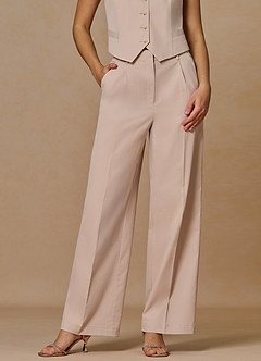 front Margaret Tan Cotton Linen Blend Pants