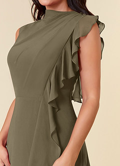 Azazie Narine vestidos de madre de la novia Vestido de Verde Sauce de Gasa de Corte En A con Cuello alto plisado image5