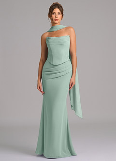 Azazie Sorrel Bridesmaid Dresses Agave Mermaid Corset Chiffon Dress image4