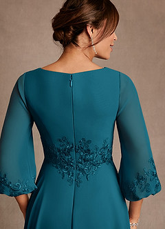Azazie Ana Vestidos para mãe da noiva Vestido Tinta Azul de Chiffon de Linha A com Renda image6