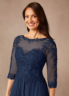 Azazie Corinne vestidos de madre de la novia Vestido de Azul Marino Oscuro de Gasa de Corte En A con Lentejuela image6