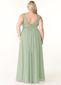 Azazie Elly Bridesmaid Dresses Dusty Sage A-Line Lace Scoop Neck Chiffon Dress image8