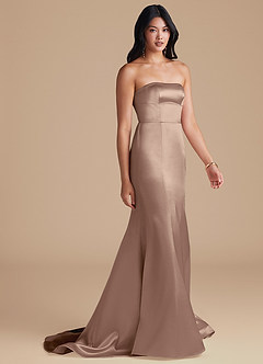 Azazie Aura Bridesmaid Dresses Taupe Mermaid Metallic Satin Convertible Dress image5