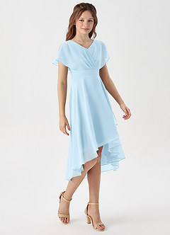 Azazie Graciela Junior Sky Blue A-Line Pleated Chiffon Dress image5