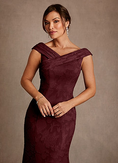 Azazie Aberdeen Mother of the Bride Dresses Cabernet Sheath Pleated Floral Burnout Dress image5