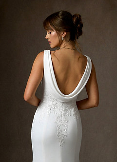 Azazie Maxine Wedding Dresses Diamond White Sheath Crepe Back Satin Dress image5