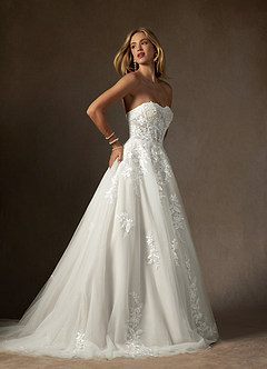 Azazie Keri Wedding Dresses Diamond White Ball-Gown Strapless Lace Dress image8
