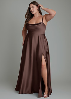 Azazie Elle Bridesmaid Dresses Ganache A-Line Pleated Stretch Satin Dress image11