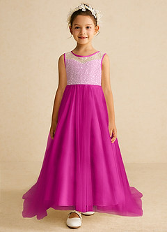 Azazie Tay Flower Girl Dresses Fuchsia A-Line Sequins Tulle Dress image1