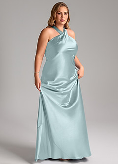 Azazie Doretta Bridesmaid Dresses Mist Mermaid Bow Metallic Satin Dress image11