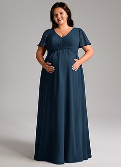 Azazie Verna Maternity Bridesmaid Dresses A-Line V-Neck Ruched Chiffon Floor-Length Dress image11