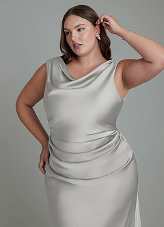 Azazie Kieryn Vestidos de madrinha de casamento Vestido Prata de Cetim elástico de sereia com Plissado image12