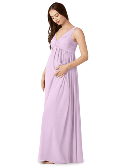 Azazie Yetta Maternity Bridesmaid Dresses A-Line V-Neck Gathered Chiffon Floor-Length Dress image4