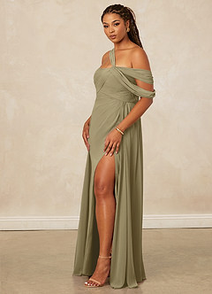 Christian Siriano Bridal for Azazie 1014 Robes de demoiselle d'honneur Robe Trapèze en Mousseline de soie Épaule décolletée Vert Mousse image14