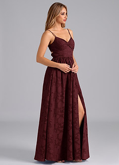 Azazie Zeya Bridesmaid Dresses Cabernet A-Line Bow Floral Burnout Dress image5