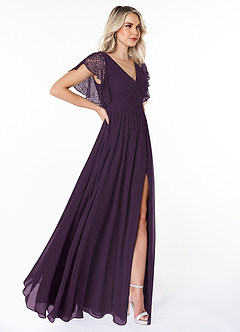 Azazie Zella Bridesmaid Dresses Plum A-Line Lace Chiffon Dress image4
