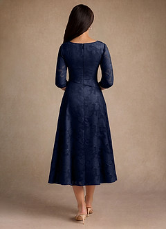 Azazie Durant Mother of the Bride Dresses Dark Navy A-Line Pleated Floral Burnout Dress image3