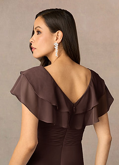 Azazie Snapdragon Mother of the Bride Dresses Ganache A-Line V-Neck Ruched Chiffon Dress image5