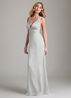 Azazie Cemion Bridesmaid Dresses Silver A-Line Stretch Satin Dress image5