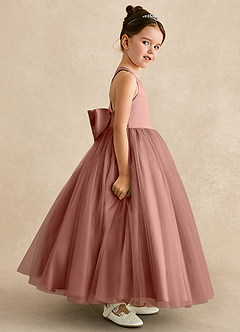 Azazie Peanut Robe Demoiselle D'honneur Fillette Robe Trapèze en Tulle Bretelle Rose De Cèdre image3
