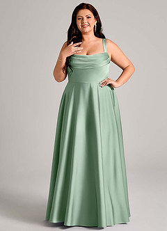 Azazie Shaude Bridesmaid Dresses Agave A-Line Pleated Stretch Satin Dress image8