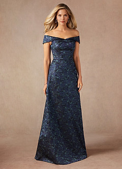 Azazie Maria vestidos de madre de la novia Vestido de Azul Marino Oscuro de Jacquard de Corte En A con Vestidos sin tirantes image5