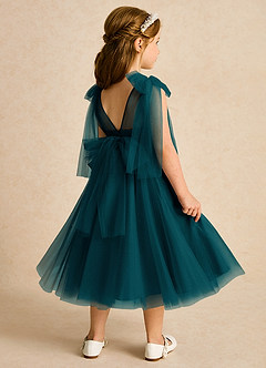 Azazie Dori Robe Demoiselle D'honneur Fillette Robe Trapèze en Tulle Rayé Vert Pin image3