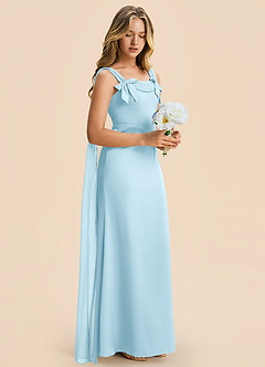 Azazie Chelsea Junior Sky Blue Sheath Pleated Stretch Satin Dress image6