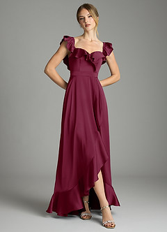 Azazie Lyra Bridesmaid Dresses Mulberry A-Line Off the Shoulder Stretch Satin Convertible Dress image3