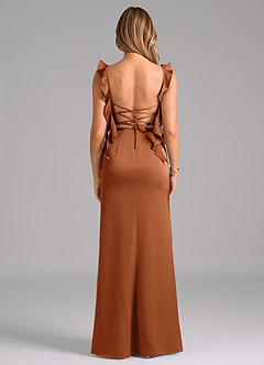 Azazie Jessamine Bridesmaid Dresses Copper A-Line Corset Stretch Satin Dress image6